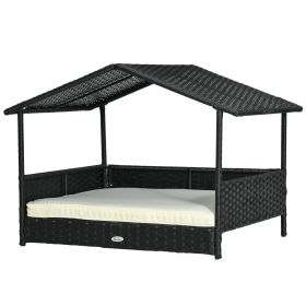 Wicker Dog House Indoor Outdoor Removable Cushion Lounge Cream White